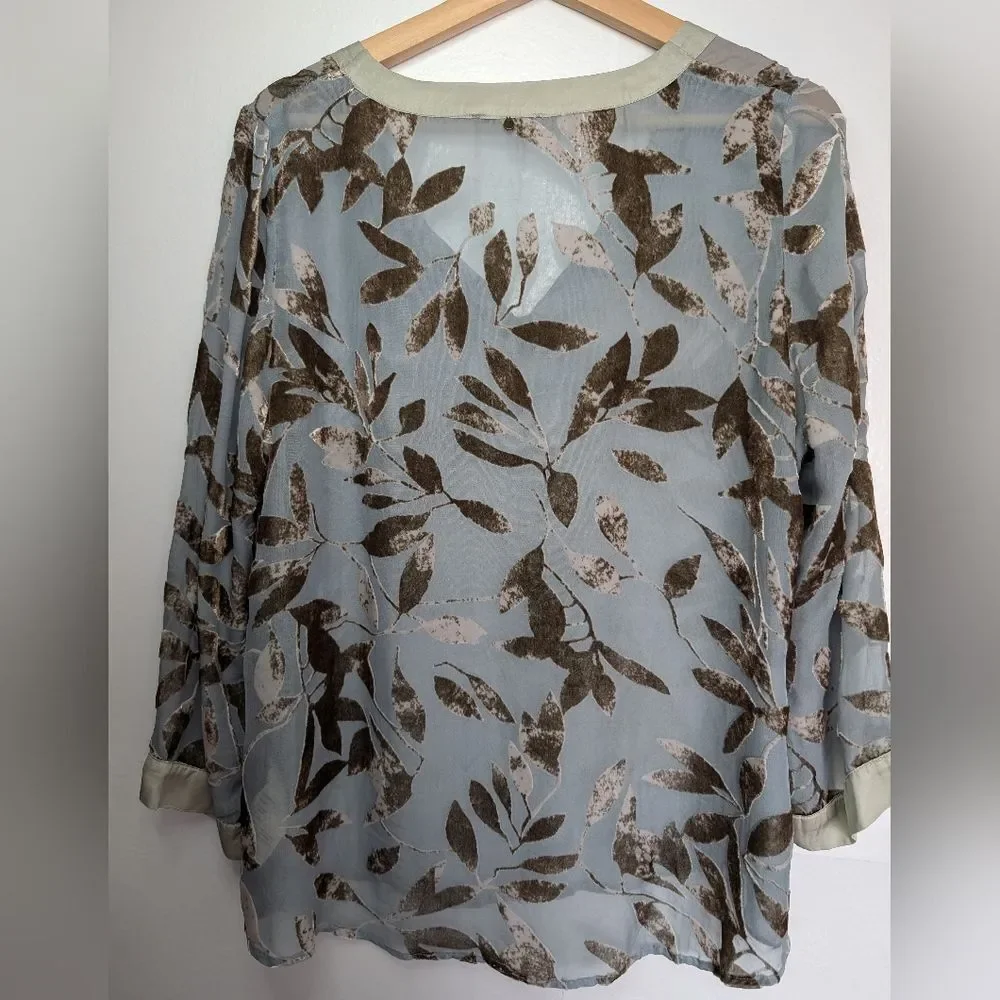 Nile (Swiss Brand) Silk Floral Burnout Velvet  Grey Blue Size M - Picture 14 of 14